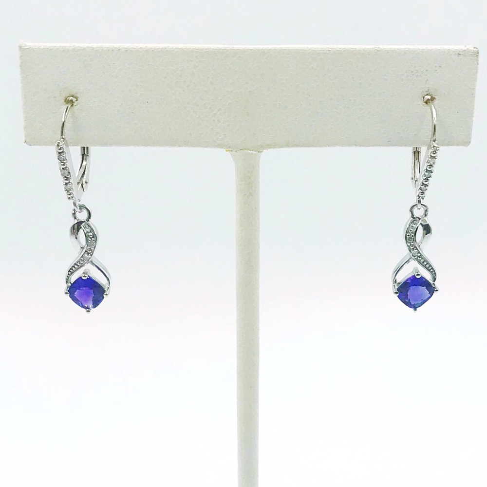 Cushion Cut Amethyst + CZ Sterling Silver Earrings